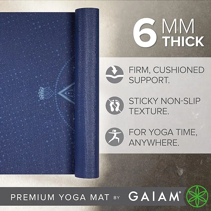 Gaiam 6mm Premium Print Yoga Mat, Celestial Blue