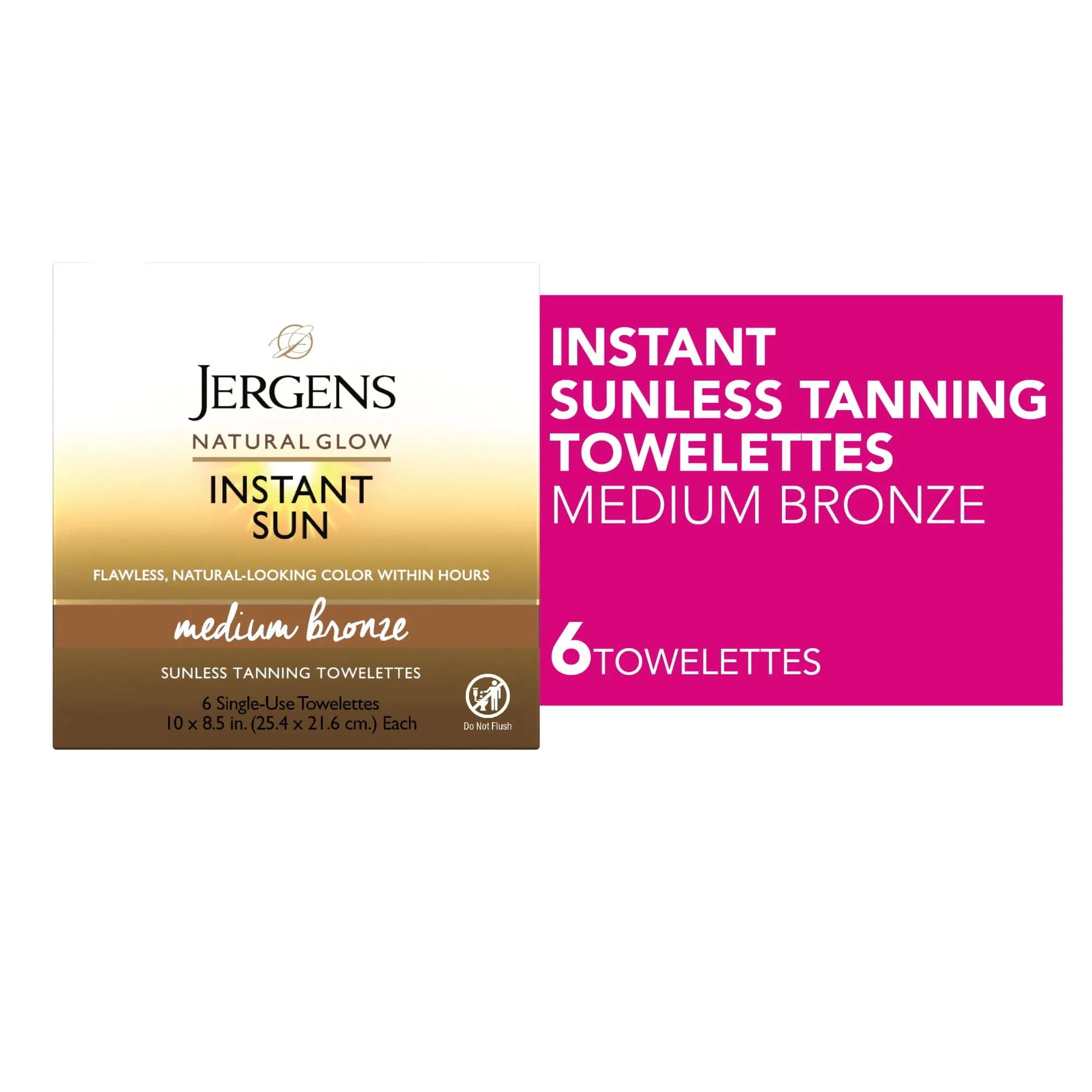 JERGENS Natural Glow Instant Sun MEDIUM BRONZE Sunless Tanning Towelettes *NEW* 