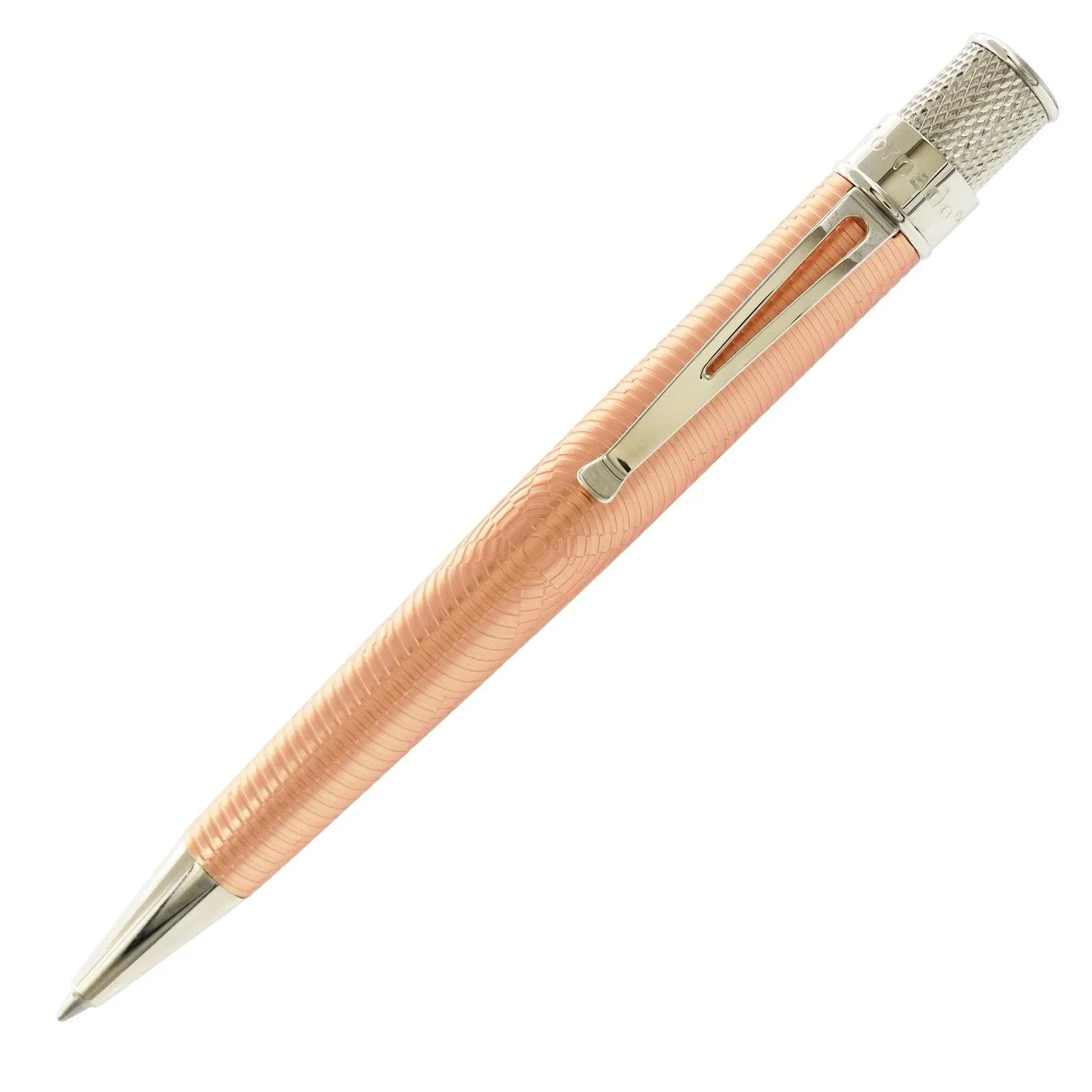 Tornado Vintage Metalsmith Series, Rollerball Pen, Nikola Tesla, Copper-plated Barrel with Etched Concentric Circles, Platnium Accents (VRR-2551)