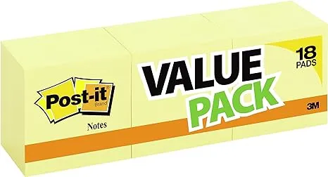 Post-it Notes, 3x3 in, 18 Pads, The One And Only Post-it Note, Canary Yellow, Clean Removal, Recyclable