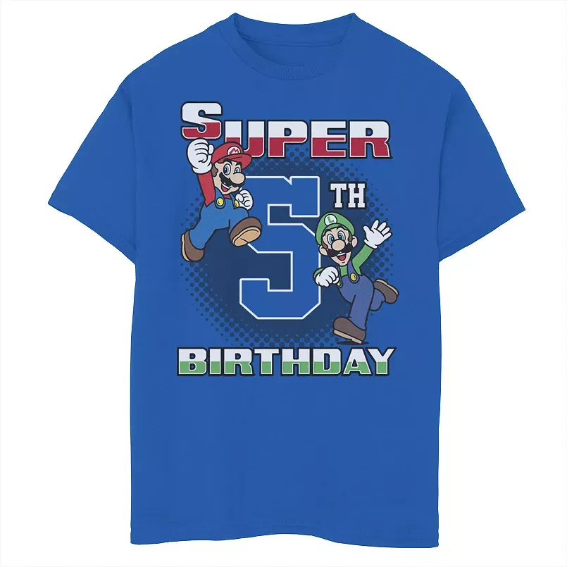 Boy's Nintendo Mario and Luigi Super 5th Birthday T-Shirt