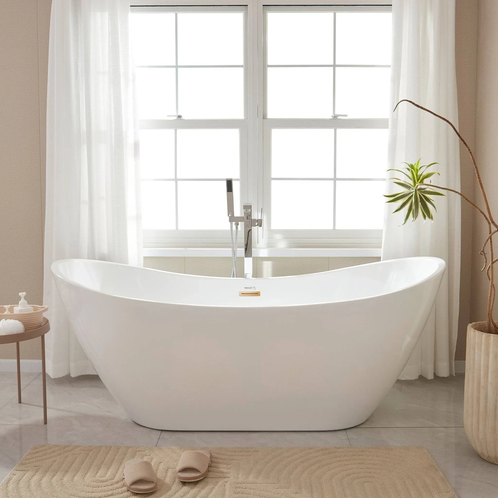 71" x 32" Freestanding Bathtub White/Brushed Nickel