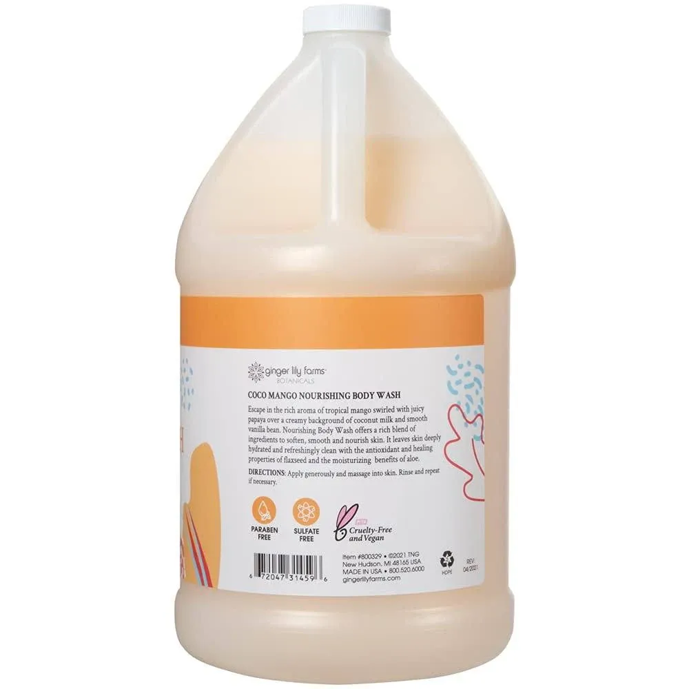 Ginger Lily Farms Botanicals All-Purpose Liquid Hand Soap Refill, Coco Mango, 100% Vegan & Cruelty-Free, Coconut Mango Scent, 1 Gallon (Pack of 4)