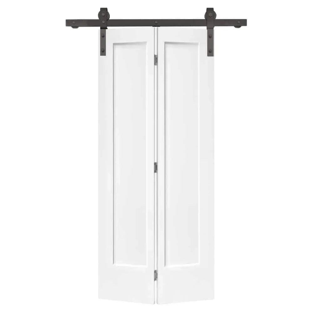 Calhome 36 in. x 80 in. 1 Panel Shaker Primed MDF Composite Bi-Fold Barn Door ...