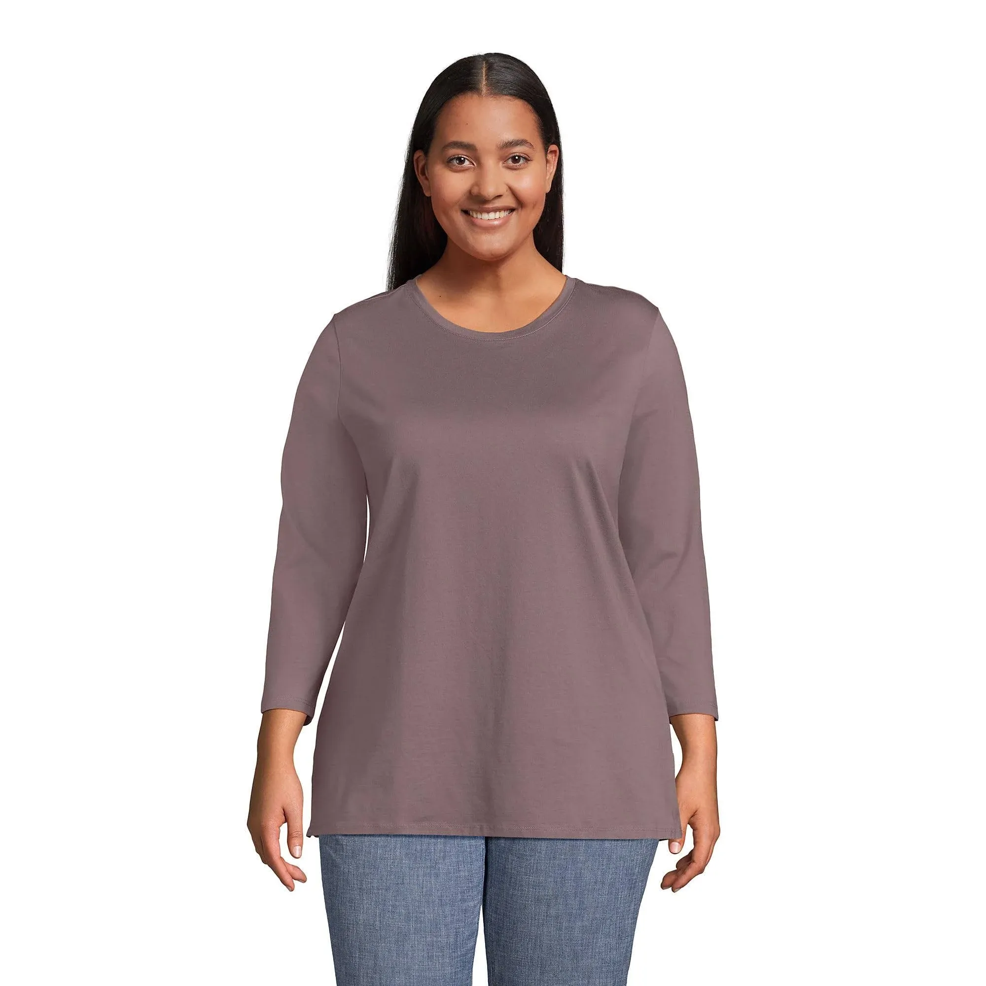 Lands' End Women's 3/4 Sleeve Supima Cotton Crewneck Tunic