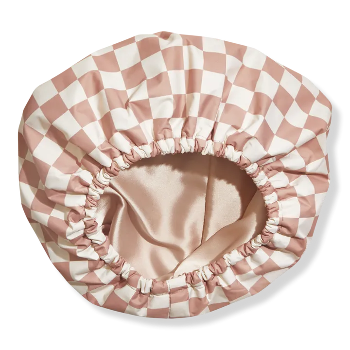 Kitsch - Satin Lined Flexi Shower Cap - Terracotta Checker