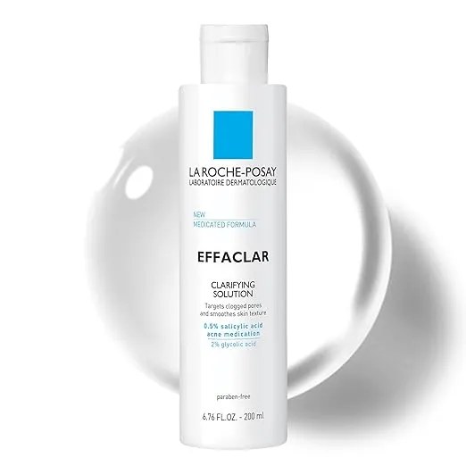 La Roche-Posay Effaclar Clarifying Solution Acne Toner with Salicylic Acid and Glycolic Acid, Pore Refining Oily Skin Toner, Gentle Exfoliant to Unclog Pores and Remove Dead Skin Cells