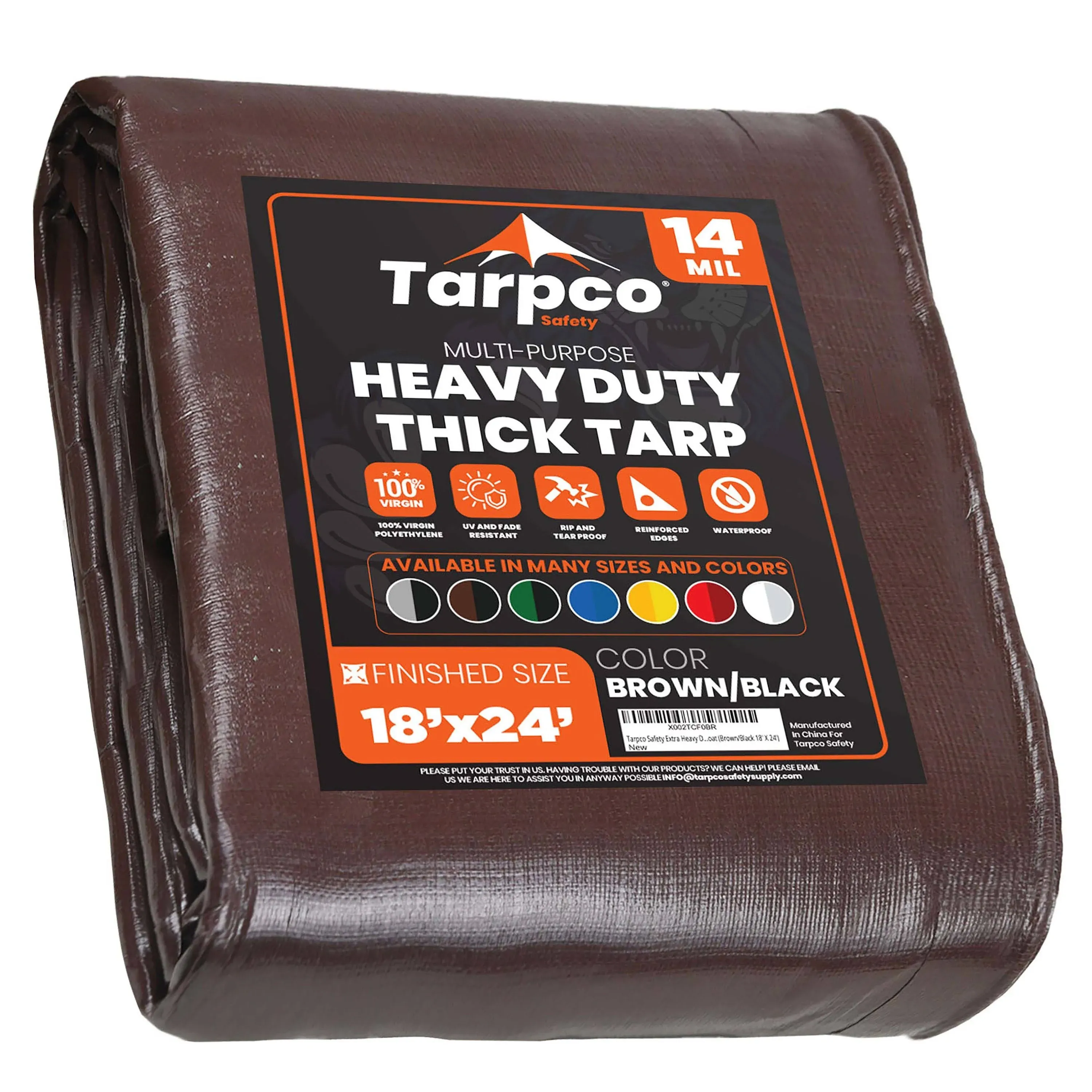 Tarpco Safety Extra Heavy Duty 14 Mil Tarp Cover, Rip and Tear Proof, Camping ...