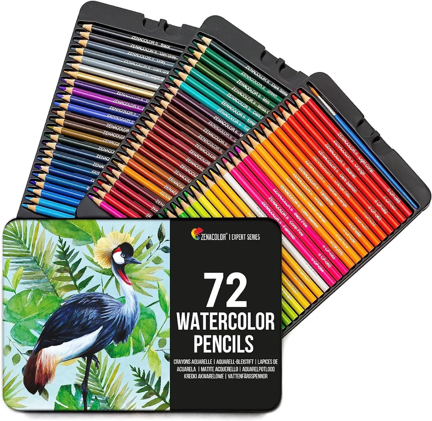 Zenacolor 72 Watercolor Pencils Professional, Numbered, with A Brush and Metal ...