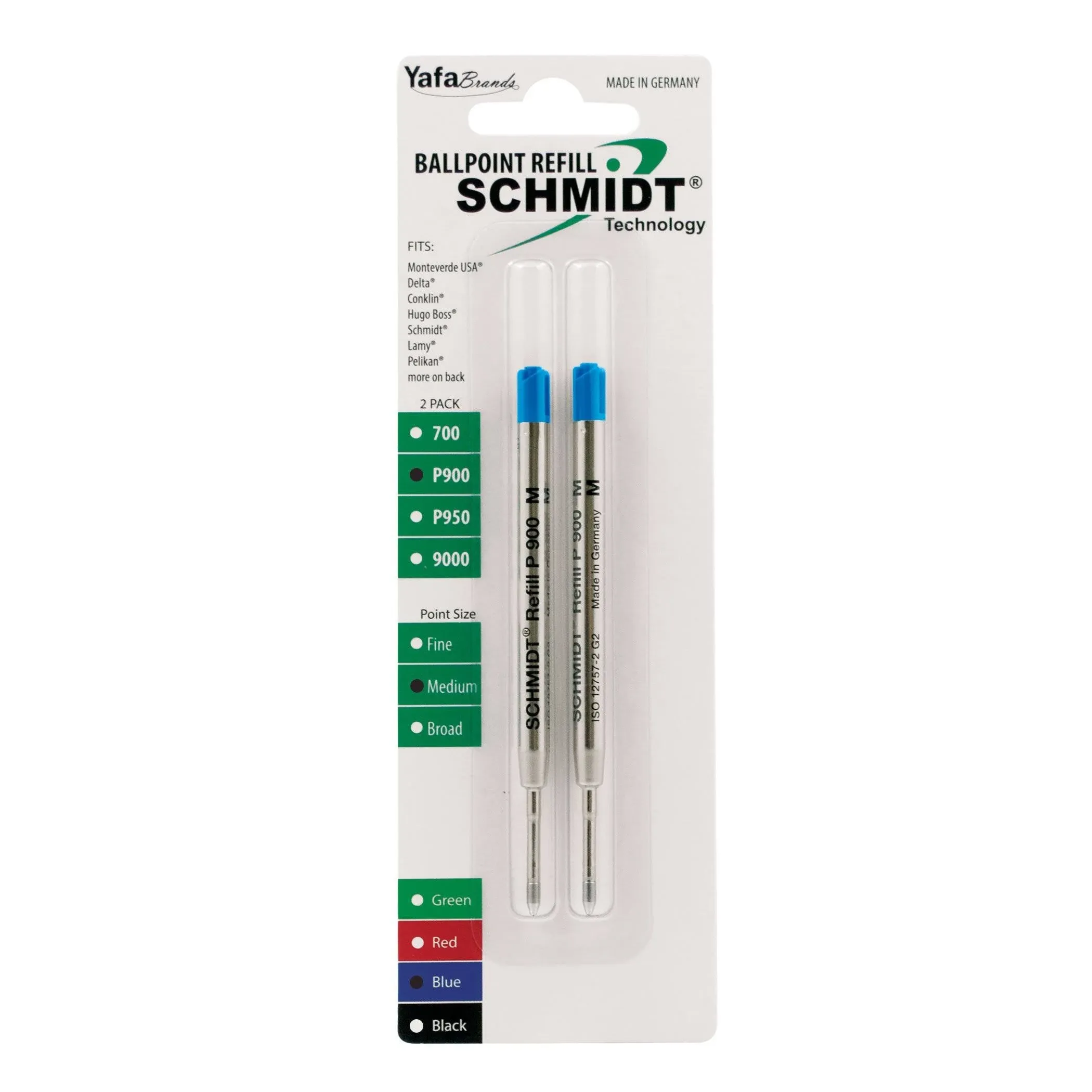 Schmidt P900 Ballpoint TC Ball Parker Style Refill Fine Blue, 2 Pack Blister (SC