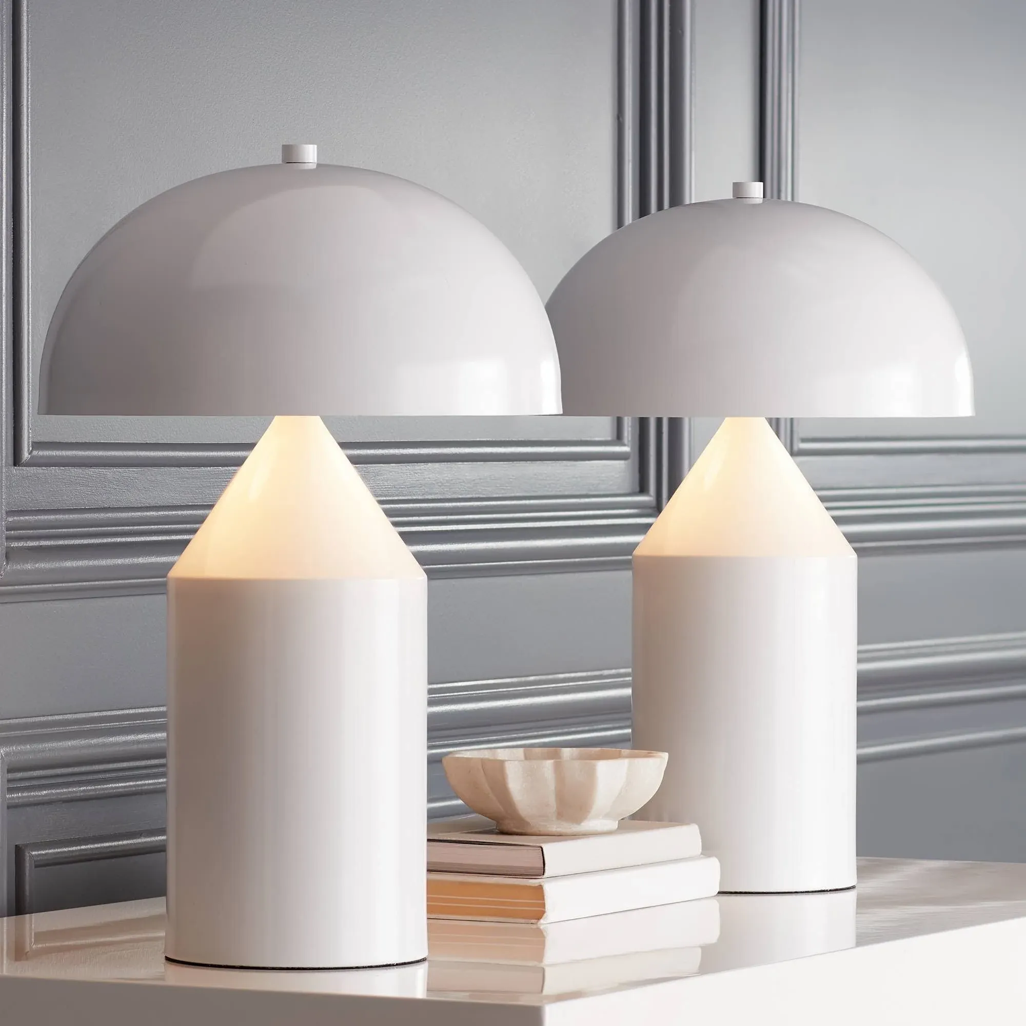 360 Lighting Felix Modern White Dome Mushroom Table Lamps Set of 2 | www.lampsplus.com