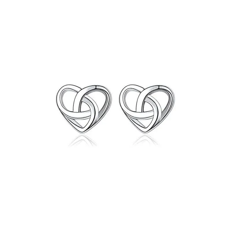 ChicSilver Celtic Knot Stud Earrings Hypoallergenic 925 Sterling Silver Heart/Triangle Knot Earring Studs Celtic Jewelry for Women, Silver/Gold/Rose Gold