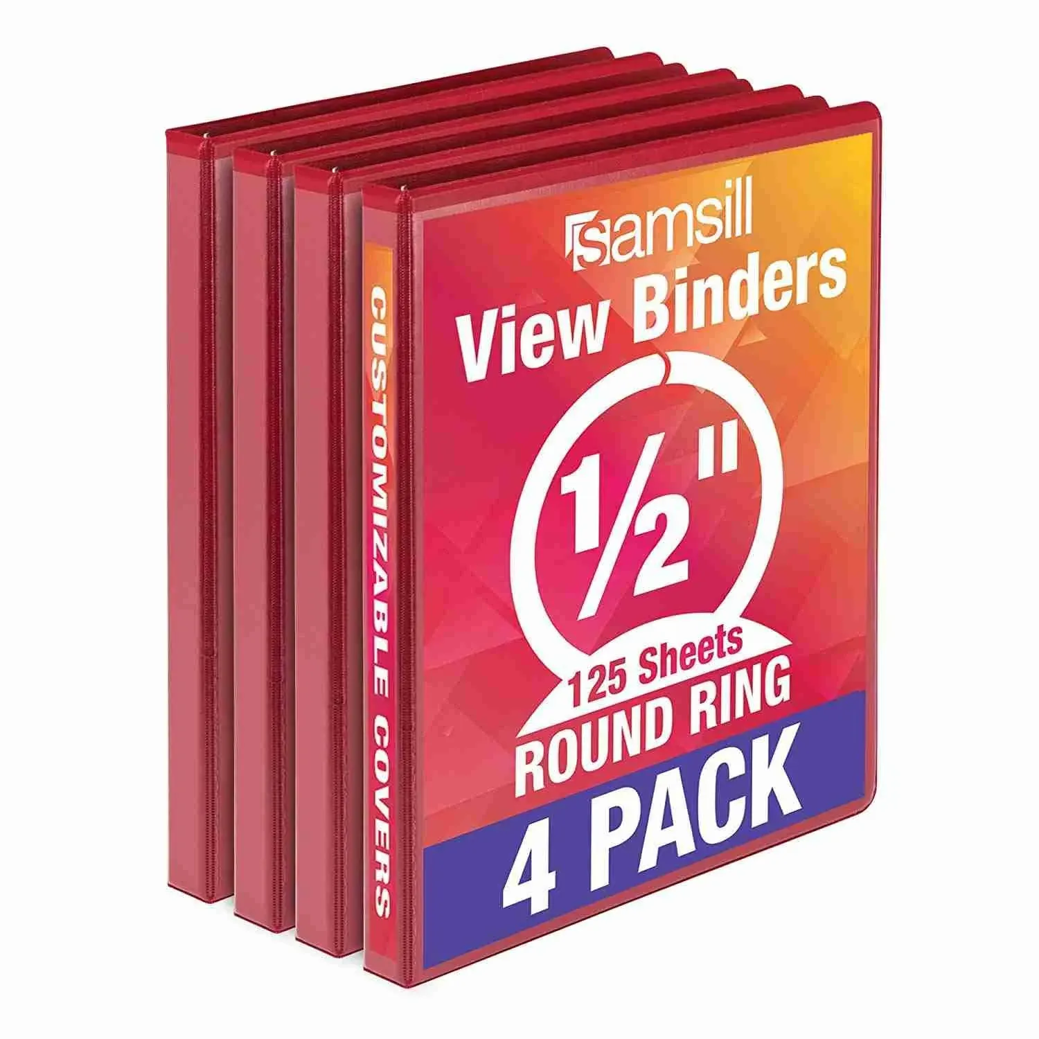 Samsill Economy 0.5 inch 3 Ring Binder, Made in The USA, Round Ring Binder, Customizable Clear View Cover, Red, 4 Pack (MP48513)