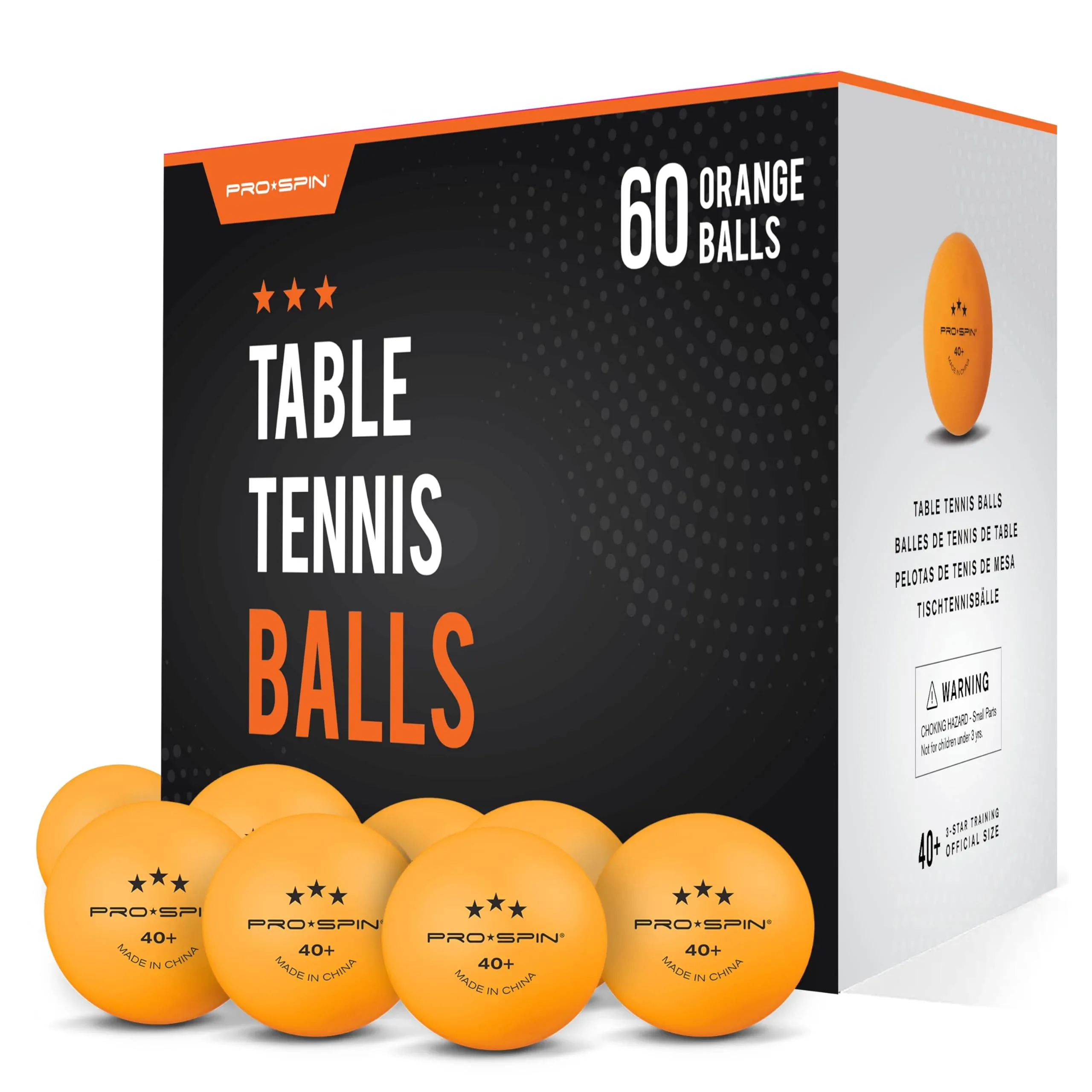 PRO SPIN Ping Pong Balls - 3-Star Premium Orange Table Tennis Balls | High-Performance 40+ ABS Professional Quality | Ultimate Durability for Indoor & Outdoor Ping Pong Tables