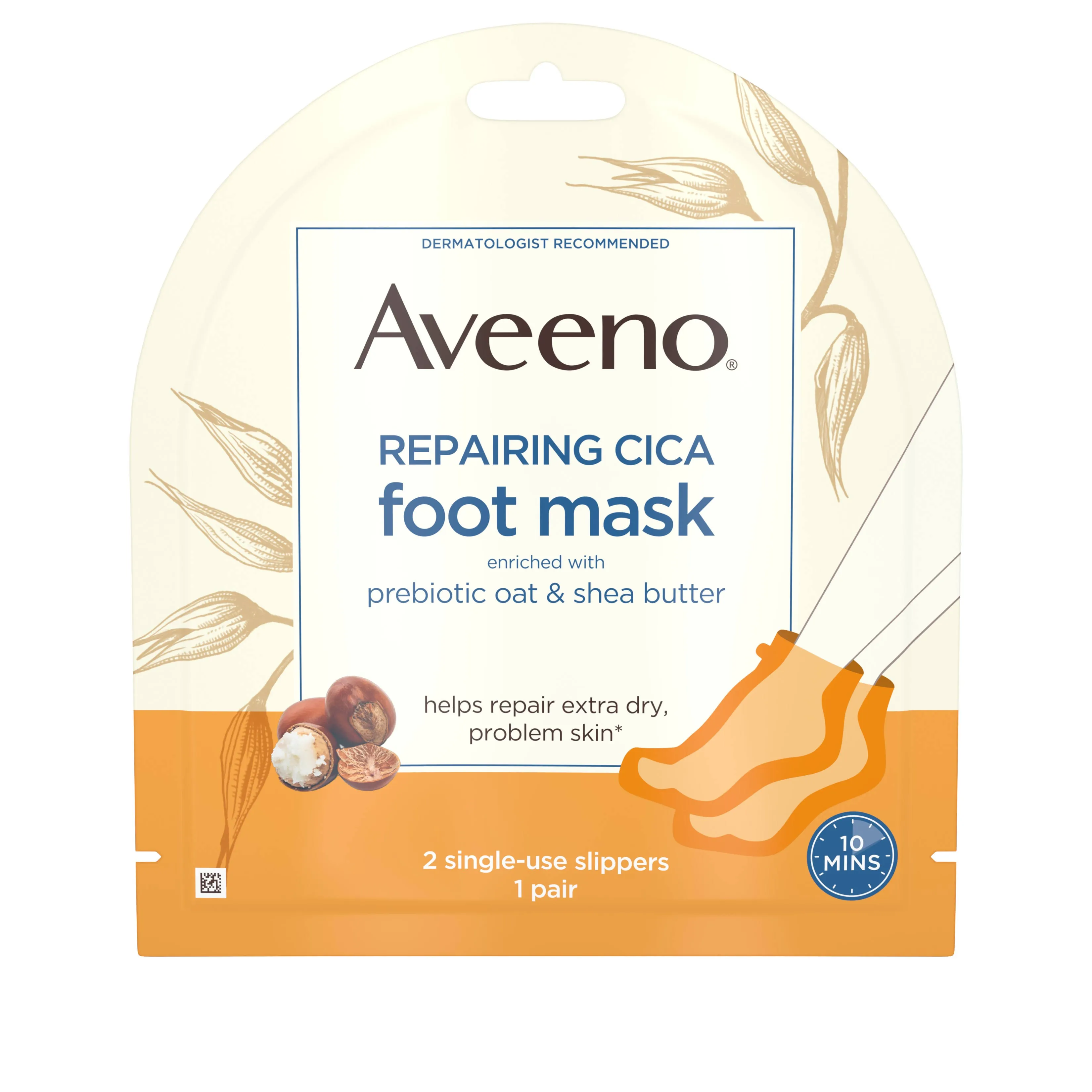 Aveeno Repairing Cica Foot Mask with Prebiotic Oat and Shea - 1 Pack