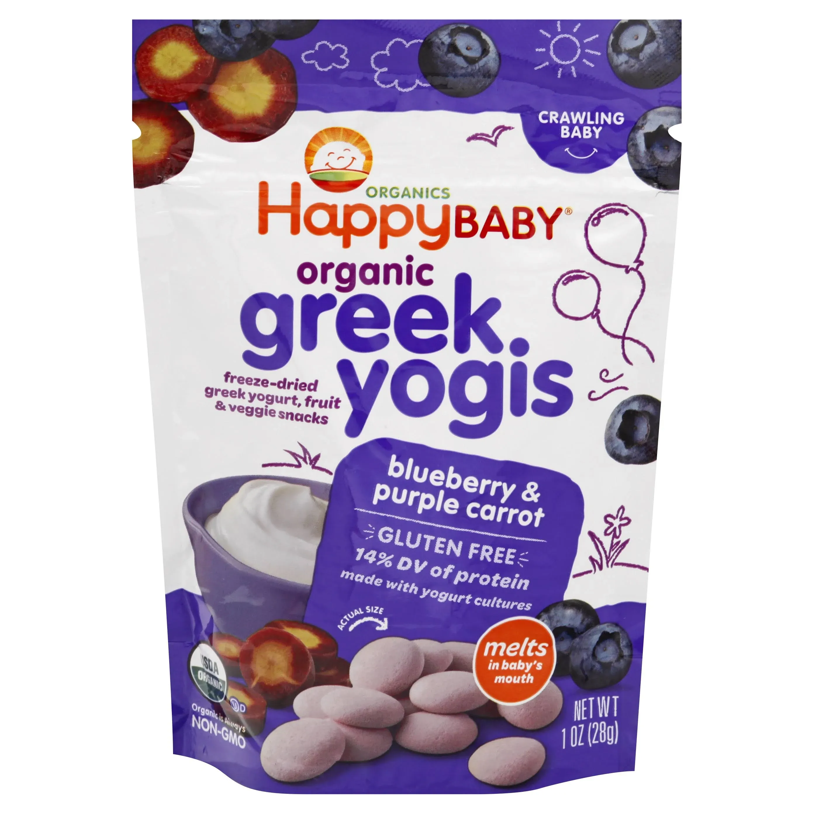 HAPPY BABY Greek Yogis Blueberry Purple Carrot 1 oz