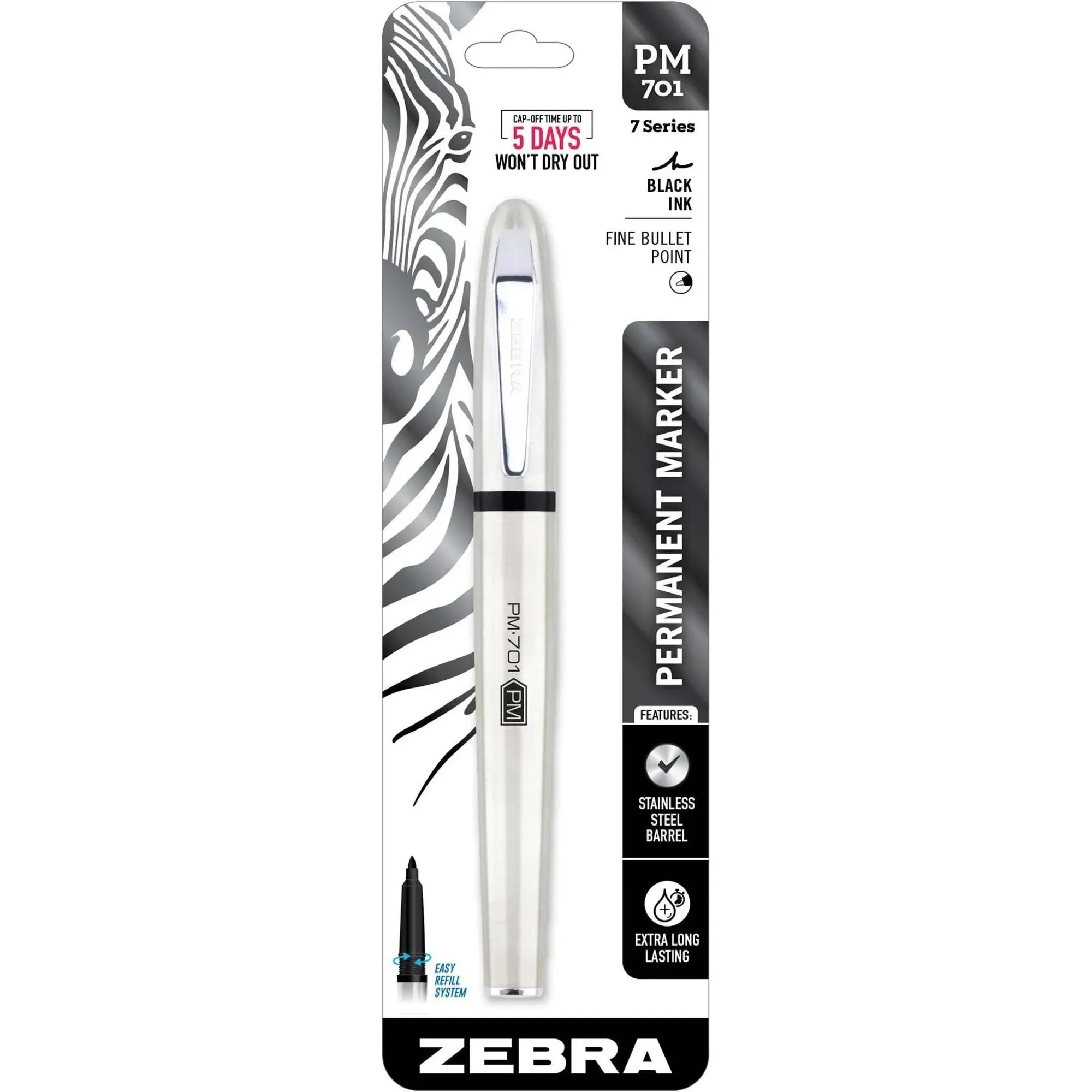 Zebra PM-701 Permanent Marker, Bullet Tip, Black