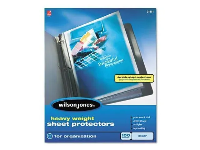 Wilson Jones Heavy Weight Top-Loading Sheet Protectors, Clear, 100/Box