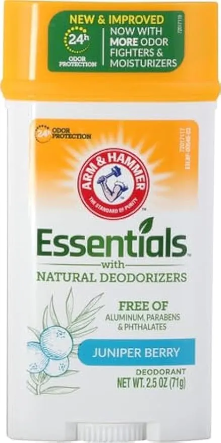 ARM & HAMMER Essentials Solid Deodorant, Clean(Juniper Berry), Wide Stick, 2.5 oz. (Pack of 3)