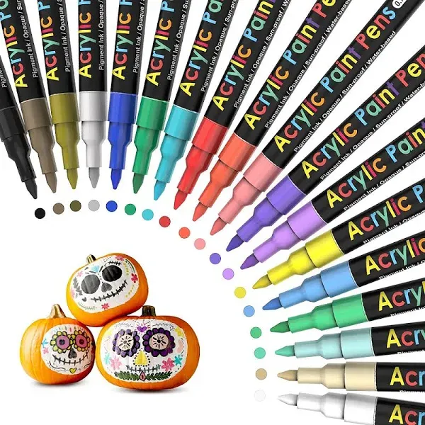 Acrylic Paint Pens Paint Markers Set of 18: Fine Point Paint Pens for Rock ...