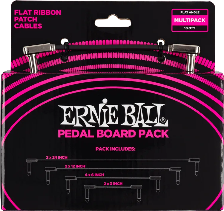 Ernie Ball Flat Ribbon Patch Cables Pedalboard Multi-Pack (Black)