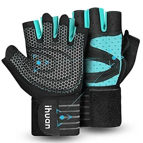 ihuan Ventilated Weight Lifting Gym Workout Gloves with Wrist Wrap Support for Men & Women, Full Palm Protection, for Weightlift