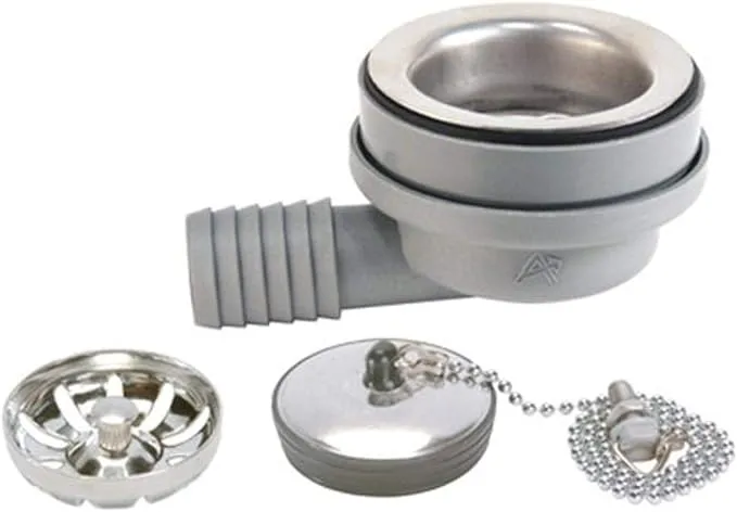 Ambassador Marine Sink Drain with Brushed Finish and Strainer Basket