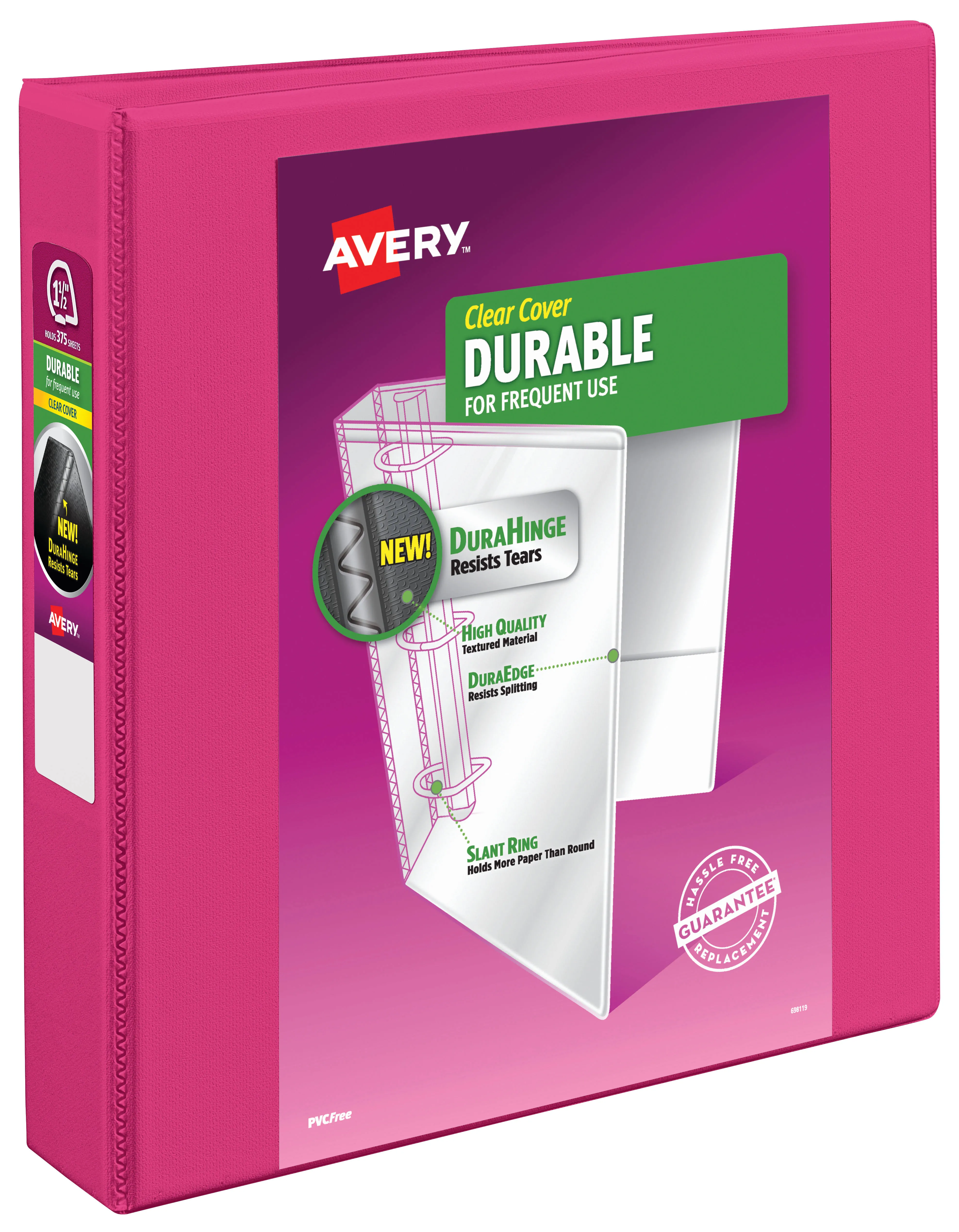 Avery 17836 Durable View Binder with 2" Slant Rings, Pink, 1 Binder