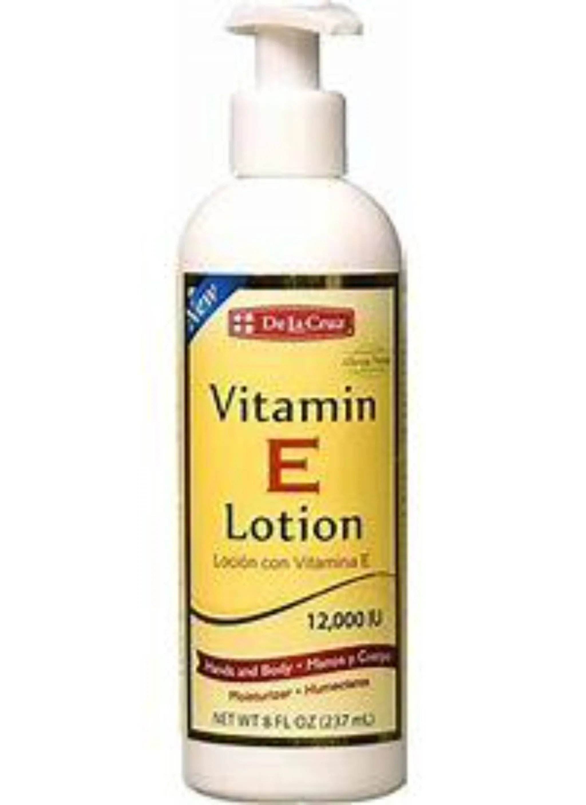 De La Cruz Vitamin E Lotion for Dry Skin with 12,000 IU - Moisturizing Body Lotion for All Skin Types - Made in USA, 8 FL OZ.