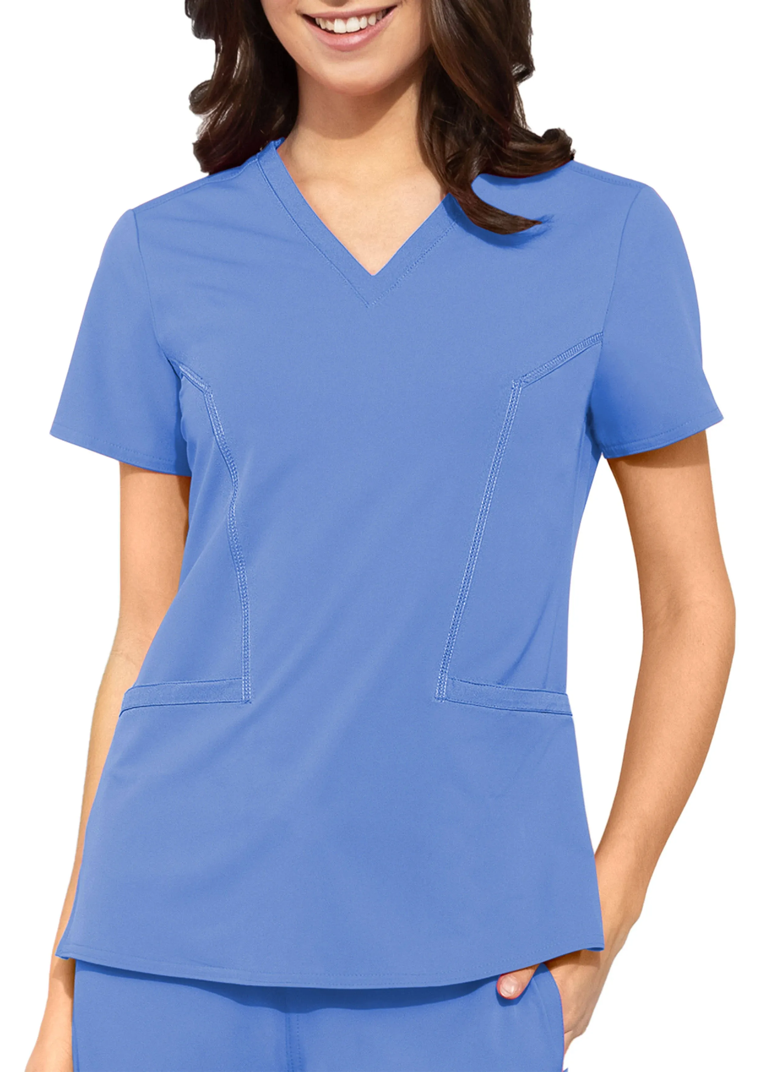 Med Couture Scrub Peaches Double V Neck Scrub Top 8434 CEIL Ceil Blue Free Ship