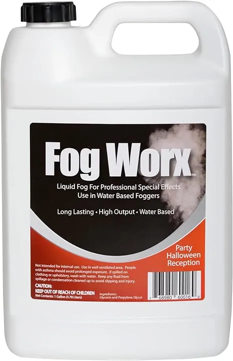 FogWorx Fog Juice - 1 Gallon of Organic Fog Fluid (128 oz) - Medium Density, High Output, Long Lasting Fog Machine Fluid for 400 Watt to 1500 Watt Machines