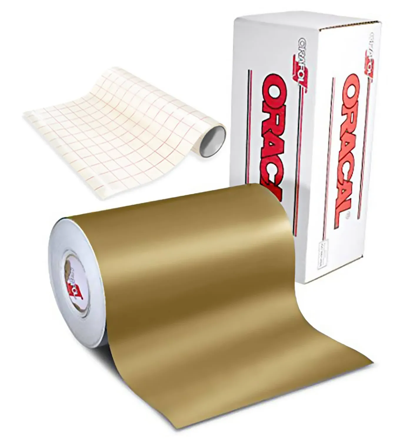 ORACAL 631 Matte Gold Metallic Adhesive Craft Vinyl for Cameo, Cricut & Silhouette Including 12" x 24" Roll of Clear Transfer Paper (15ft x 12")