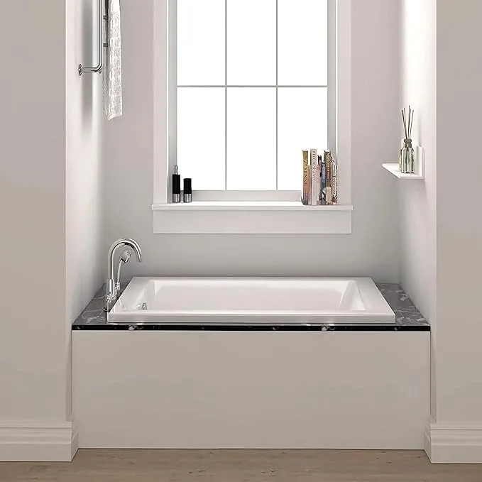 Fine Fixtures Drop In White Soaking Bathtub, Fiberglass Acrylic Material, Exclusive Small sized 48"L x 32"W x 19"H.