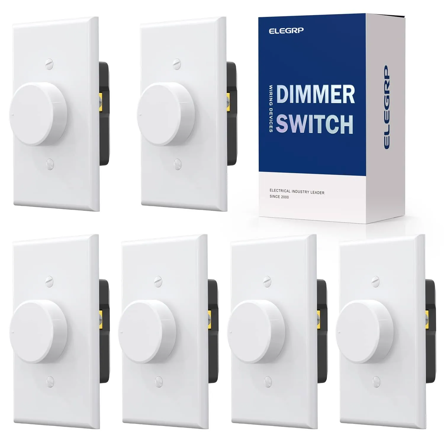 ELEGRP Digital Rotating Dimmer Switch for Dimmable LED, CFL and Incandescent Light Lamp Bulbs, Single Pole / 3-Way Rotary Dimmer Switch, Wall Plate Included, UL Listed (6 Pack, Matte White)