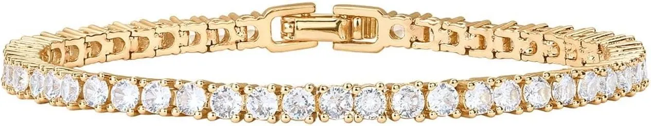 PAVOI 14K Gold Plated 3mm Cubic Zirconia Classic Tennis Bracelet | Gold Bracelets for Women | Size 6.5-7.5 Inch