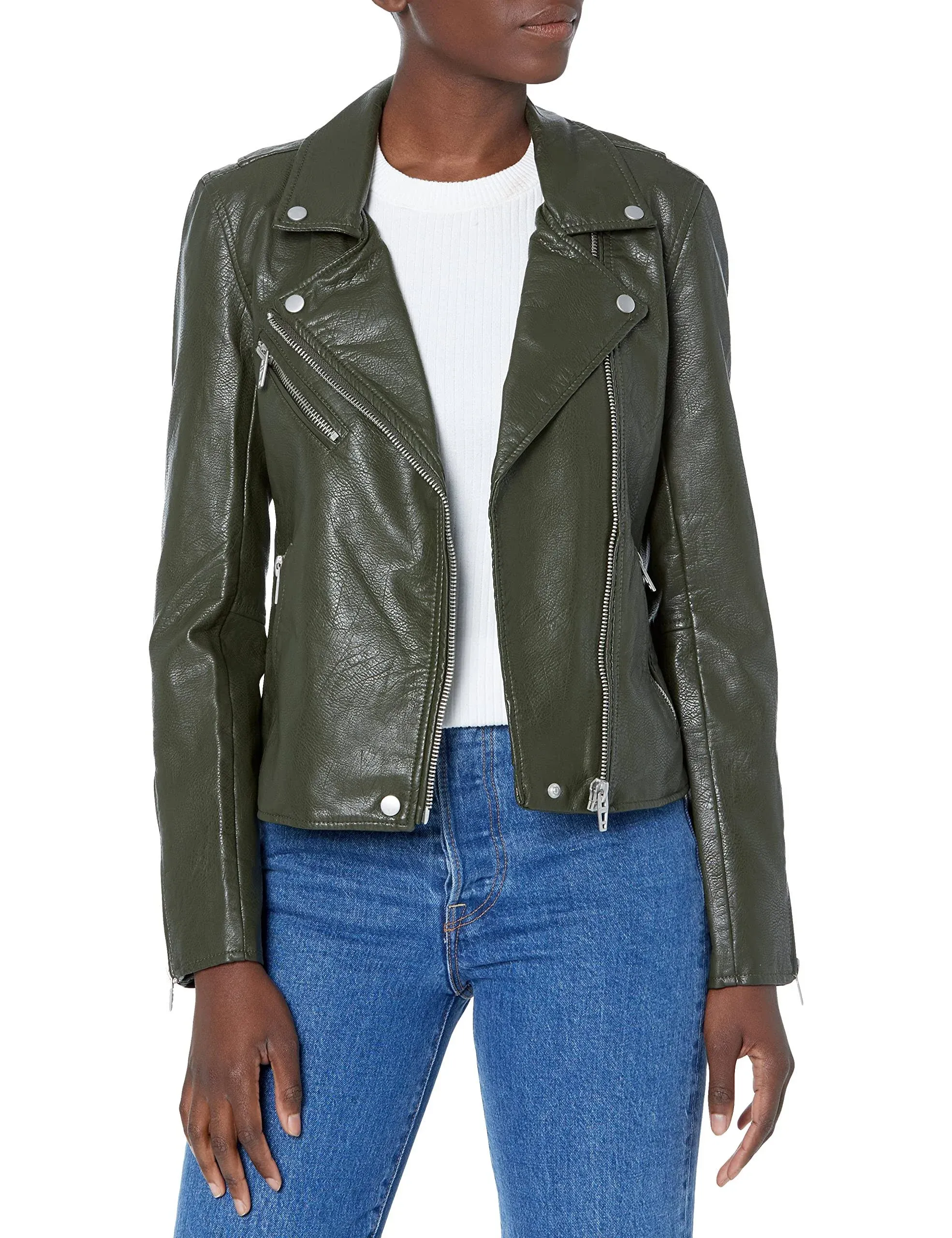 [BLANKNYC] Womens Luxury Clothing Semi Fitted Vegan Leather Motorcycle Jacket