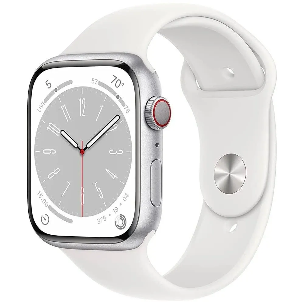 Apple Watch Series 8 (GPS) 41mm Aluminum Case with White Sport Band - S/M - Silver