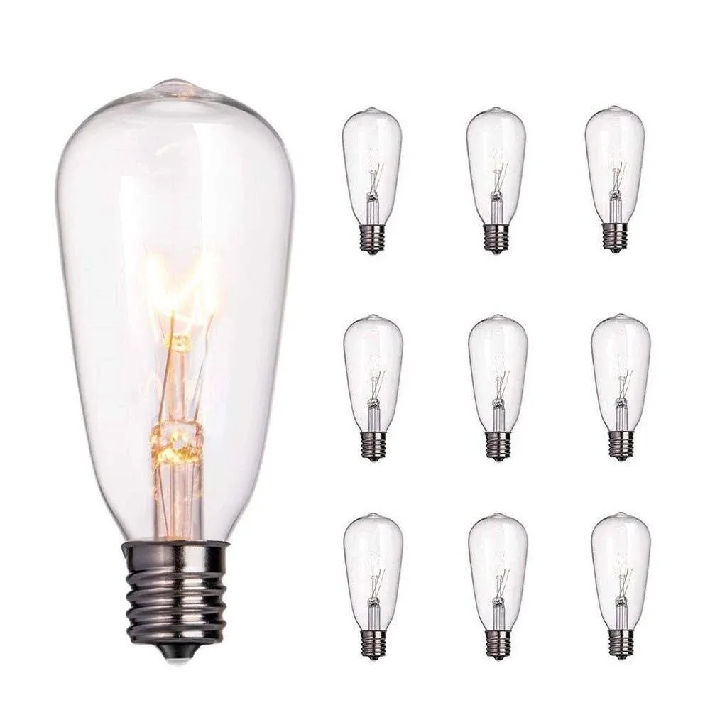 SUNSGNE 10-Pack Edison Light Bulbs, 7-Watt E17 Screw Base ST40 Clear Glass Incan