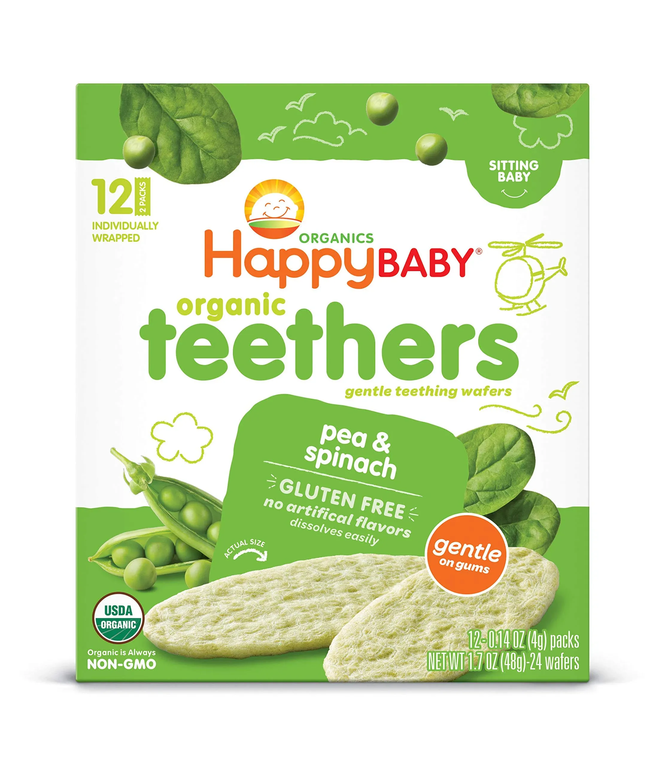 Happy Baby: Organic Teething Wafers Pea & Spinach, 1.7 oz