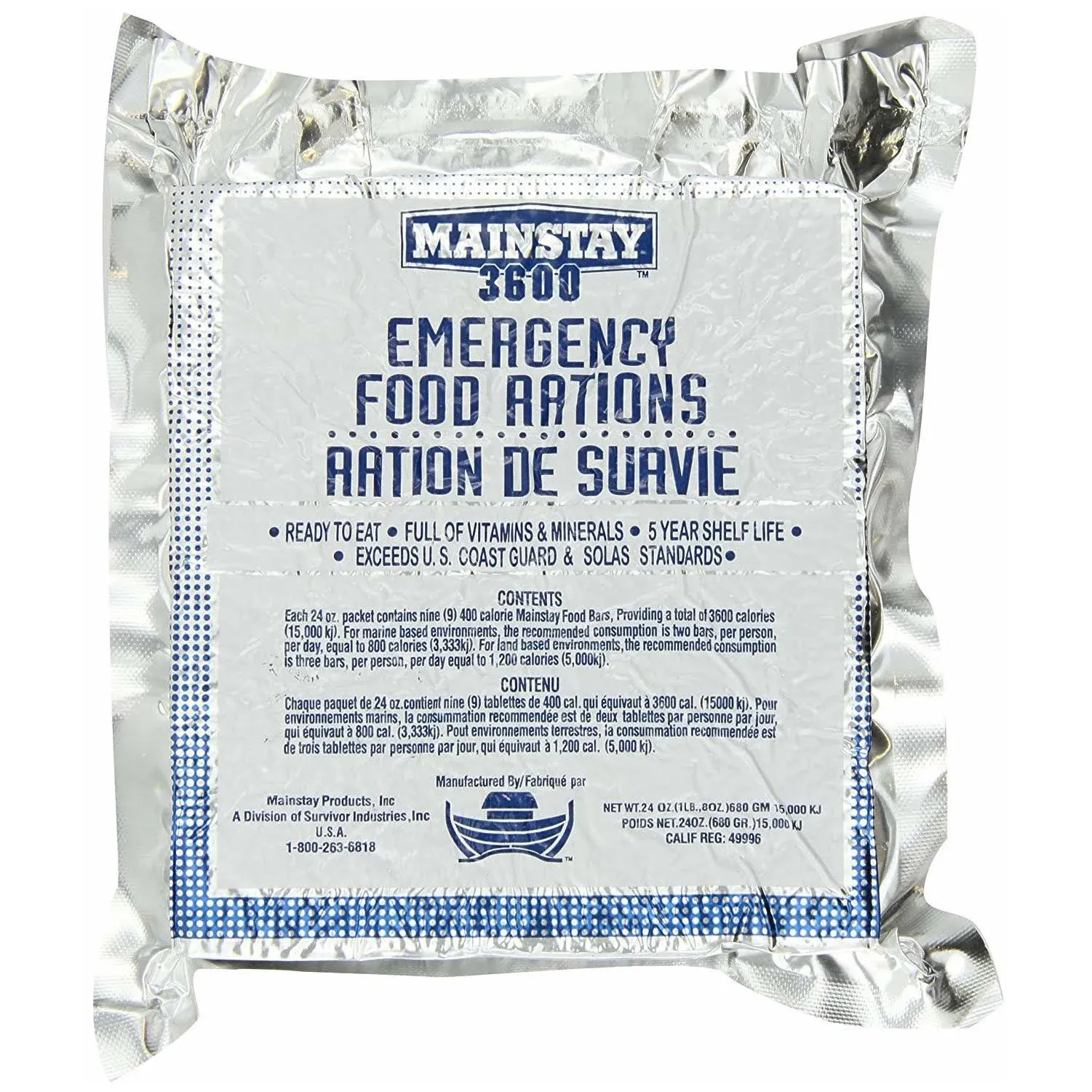 Mainstay Emergency Food Rations. One Pack. (3600-cal-1pk)