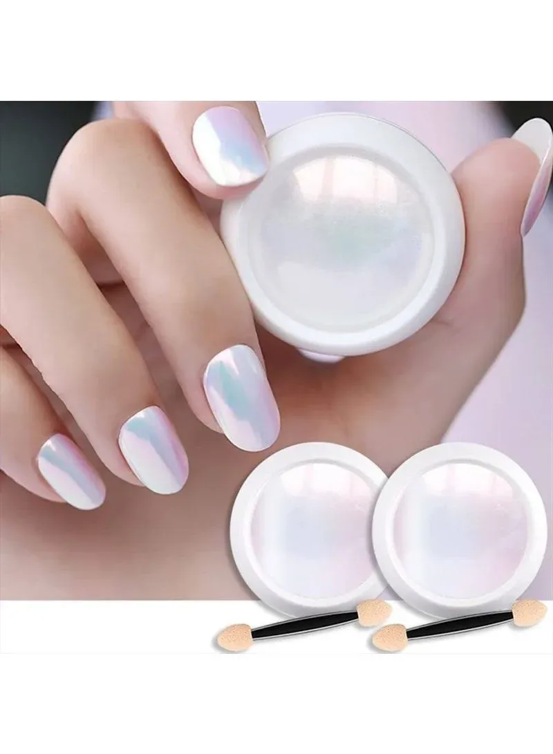 evpct 2Pcs Pearl White Mermaid Aurora Chrome Nail Powder Kit for Gel Nails Polish Rainbow Holographic Iridescent Chameleon Metallic Neon Nail Pigment Mirror Chrome Nail Powder for Gel Nails Glitter