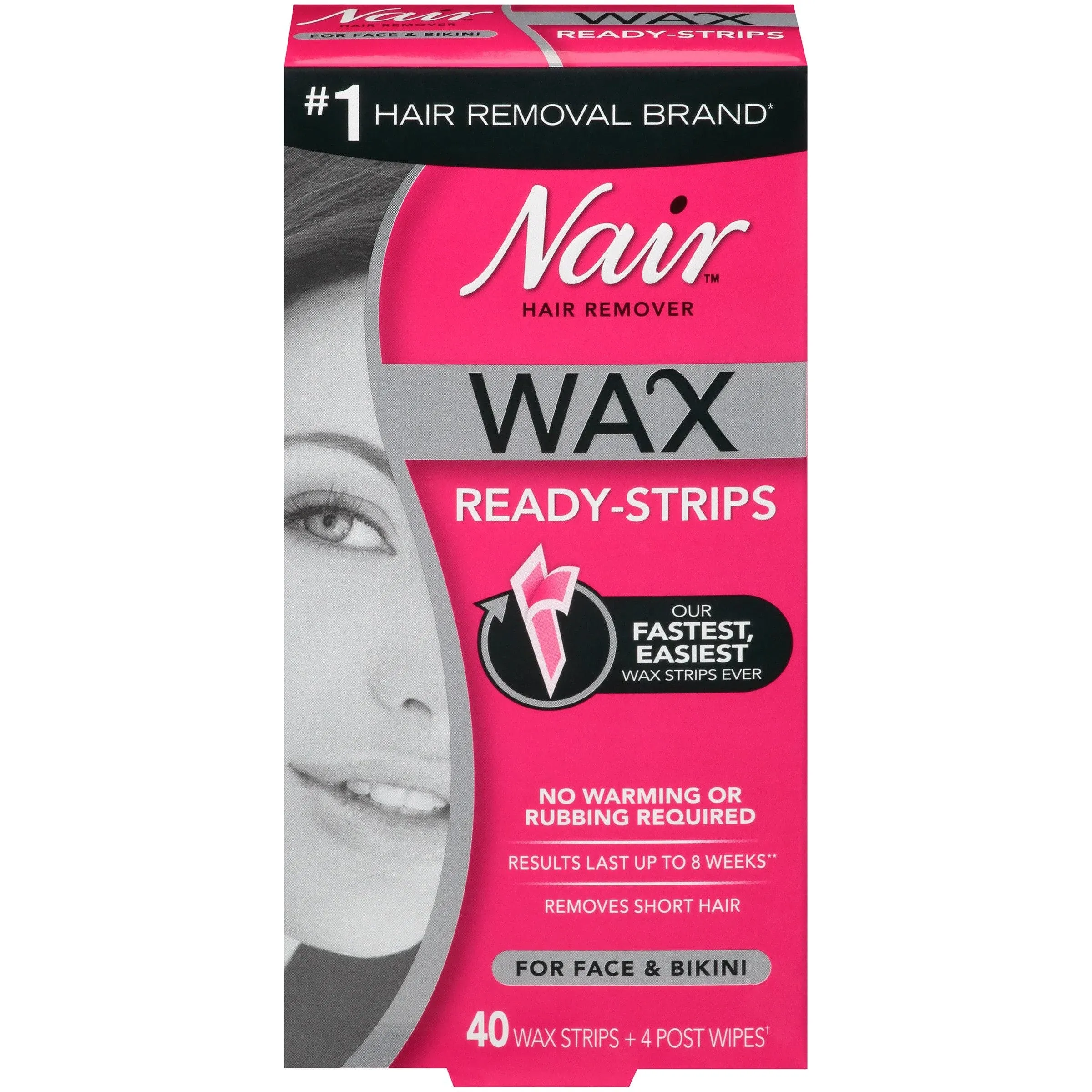 Nair Hair Remover Wax Ready-Strips for Face &amp; Bikini No Warming 40 Count