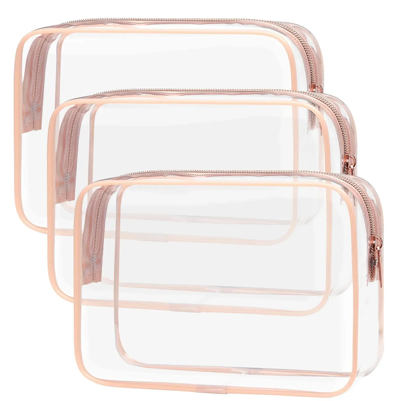 PACKISM Clear Makeup Bag - 3 Pack Beauty Clear Cosmetic Bag TSA Approved Toiletry Bag, Travel Clear Toiletry Bag, Quart Size Bag Carry On Airport