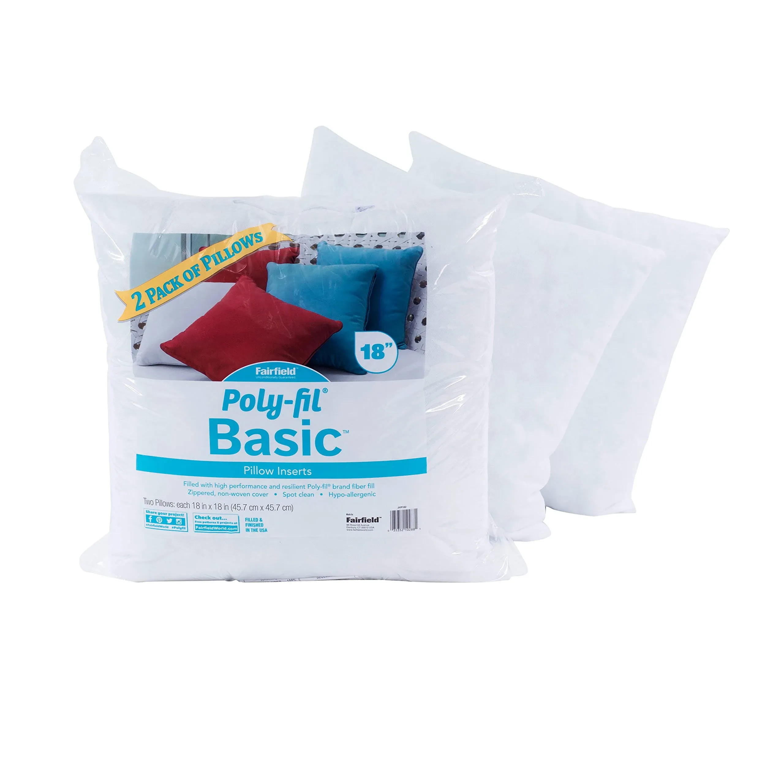 18"x18" FOB: Mi Poly-Fil Basic Pillow Insert 2/Pkg - Fairfield