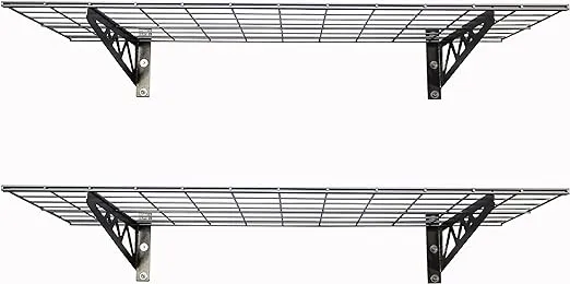 SafeRacks 24" x 48" Wall Shelves (Two Pack with Hooks) Hammertone