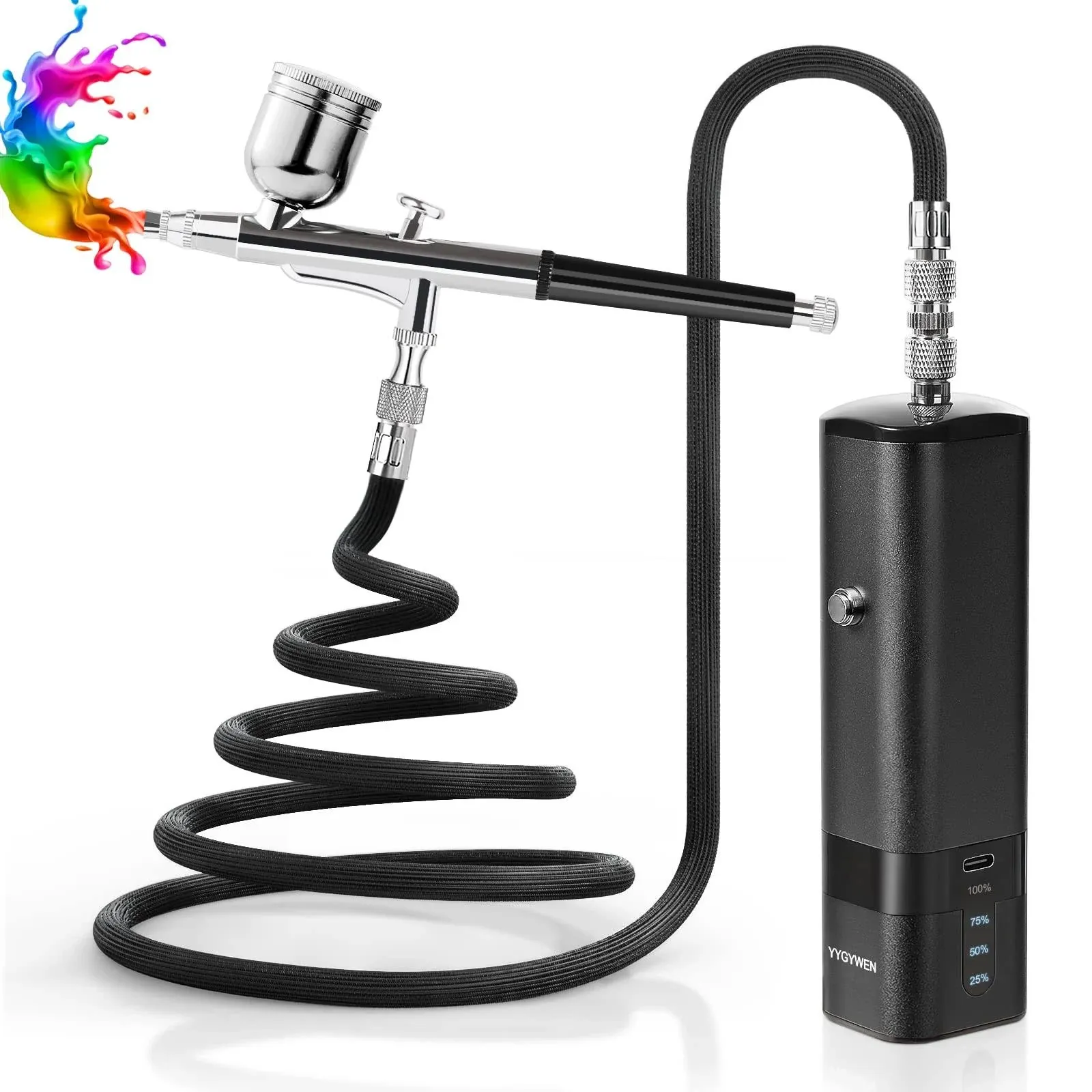 YF youfu Cordless Airbrush Kit with Compressor, 32psi Handheld Mini Air Brush Gun ...