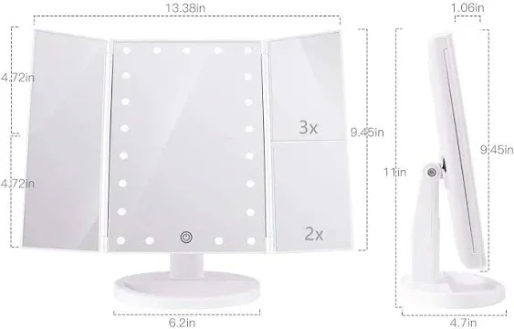 Infitrans 3 Folds Lighted Vanity Makeup Mirror,1X/2X/3X Magnification, 21 LED ...