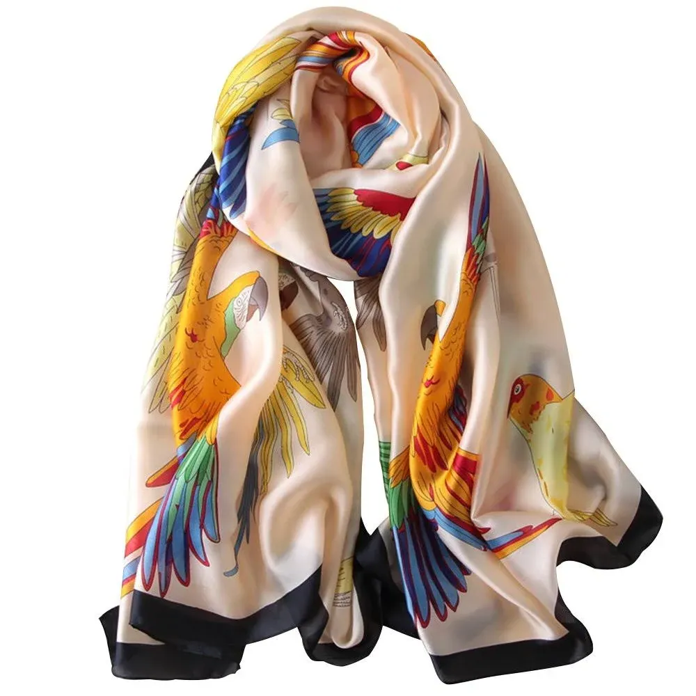 Womens 100% Large Mulberry Silk Scarf Long Satin Scarf Fashion Designer Scarf