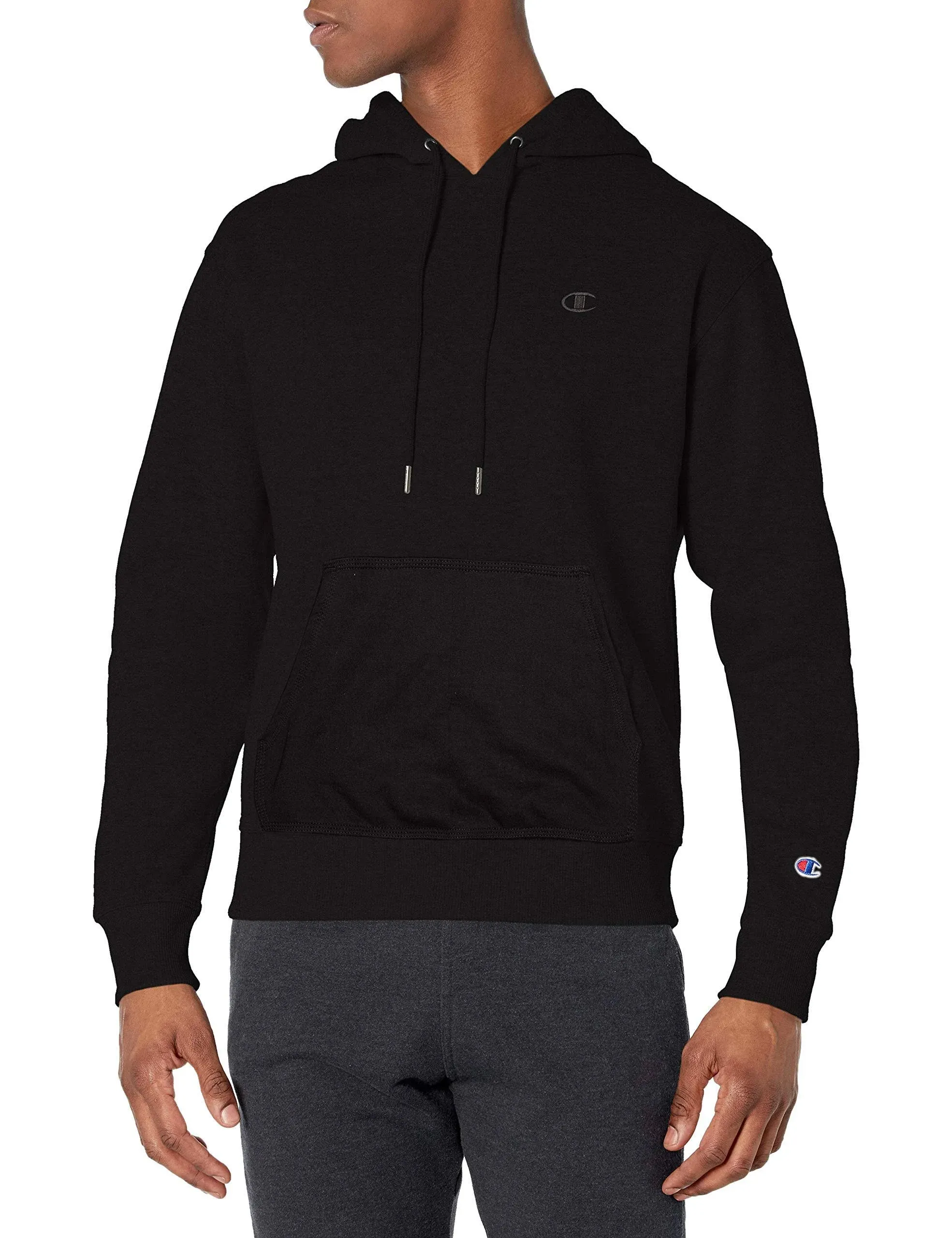 NEW Champion Mens Hoodie Sweatshirt Fleece Pullover Front Pouch-BLACK (2XLARGE)