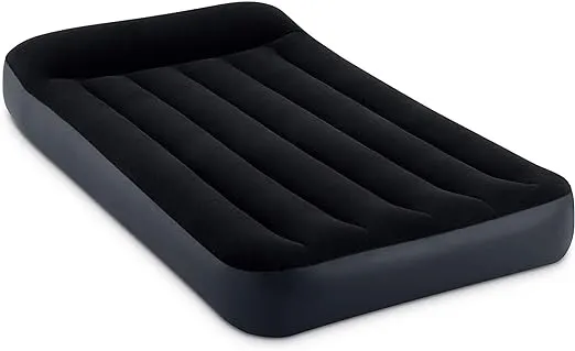 INTEX 64145ED Dura-Beam Standard Pillow Rest Air Mattress: Fiber-Tech – Twin Size – Built-in Electric Pump – 10in Bed Height – 300lb Weight Capacity,Navy